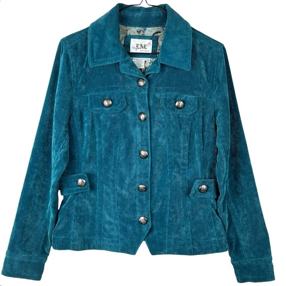 Vintage LAL Live a Little Turquoise Corduroy Blazer Size Petite Medium - Picture 1 of 12